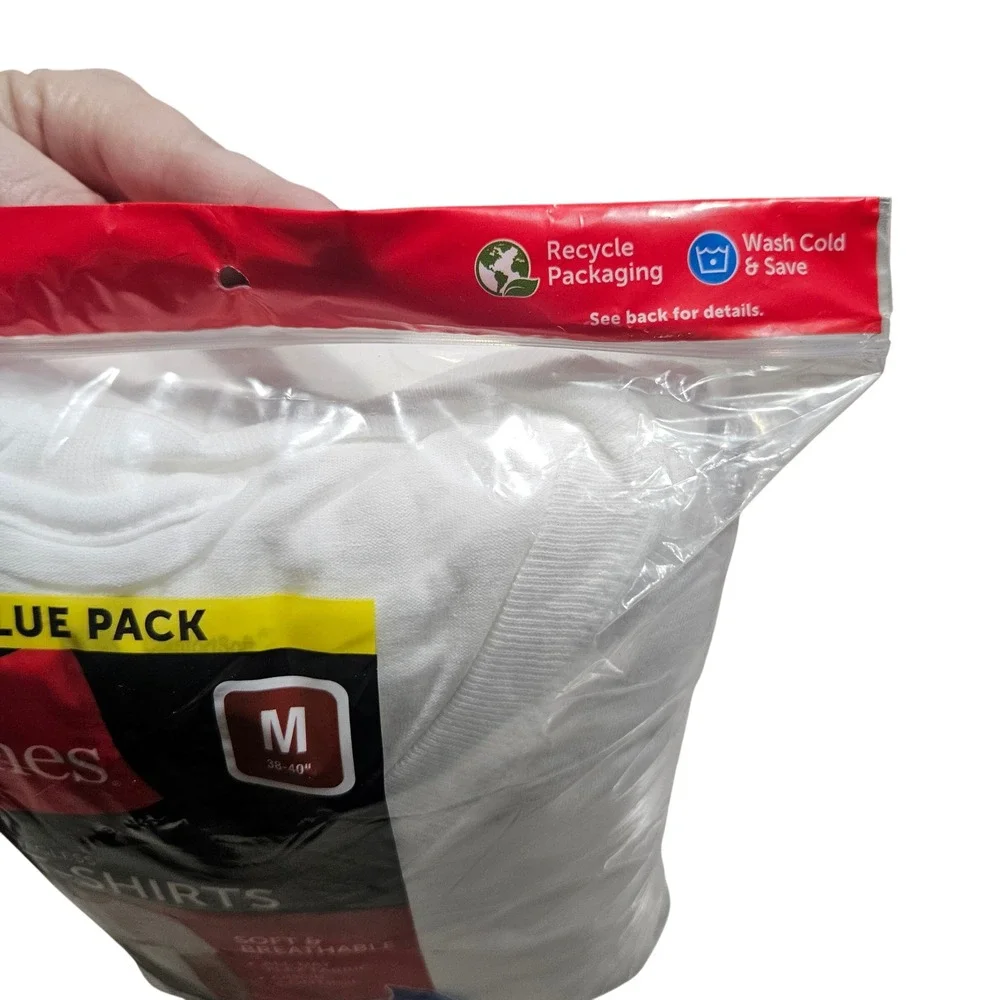 Hanes T-Shirts Mens Medium White 6-Pack Tagless Crew Neck Cotton Undershirts Tee